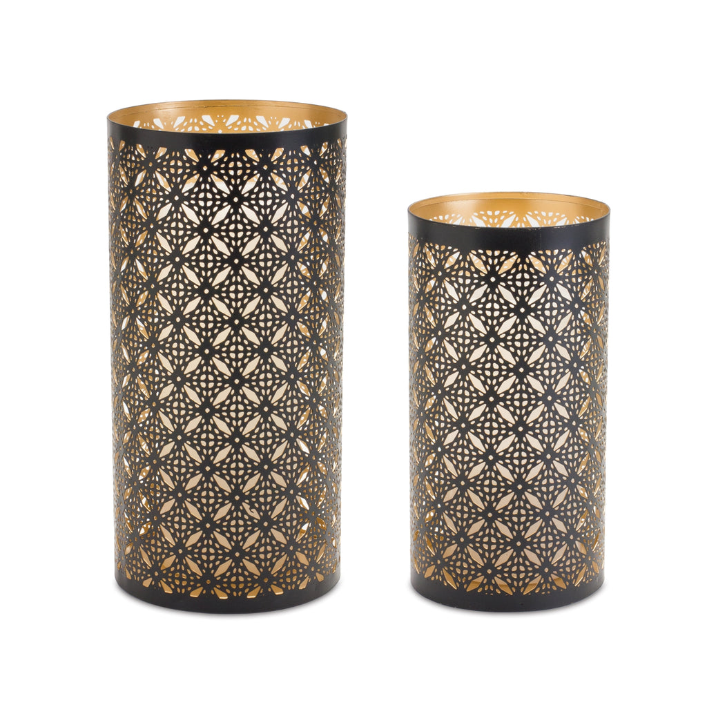 Black Perforated Candle Holder, Set of 2 - Bombay Mercantile