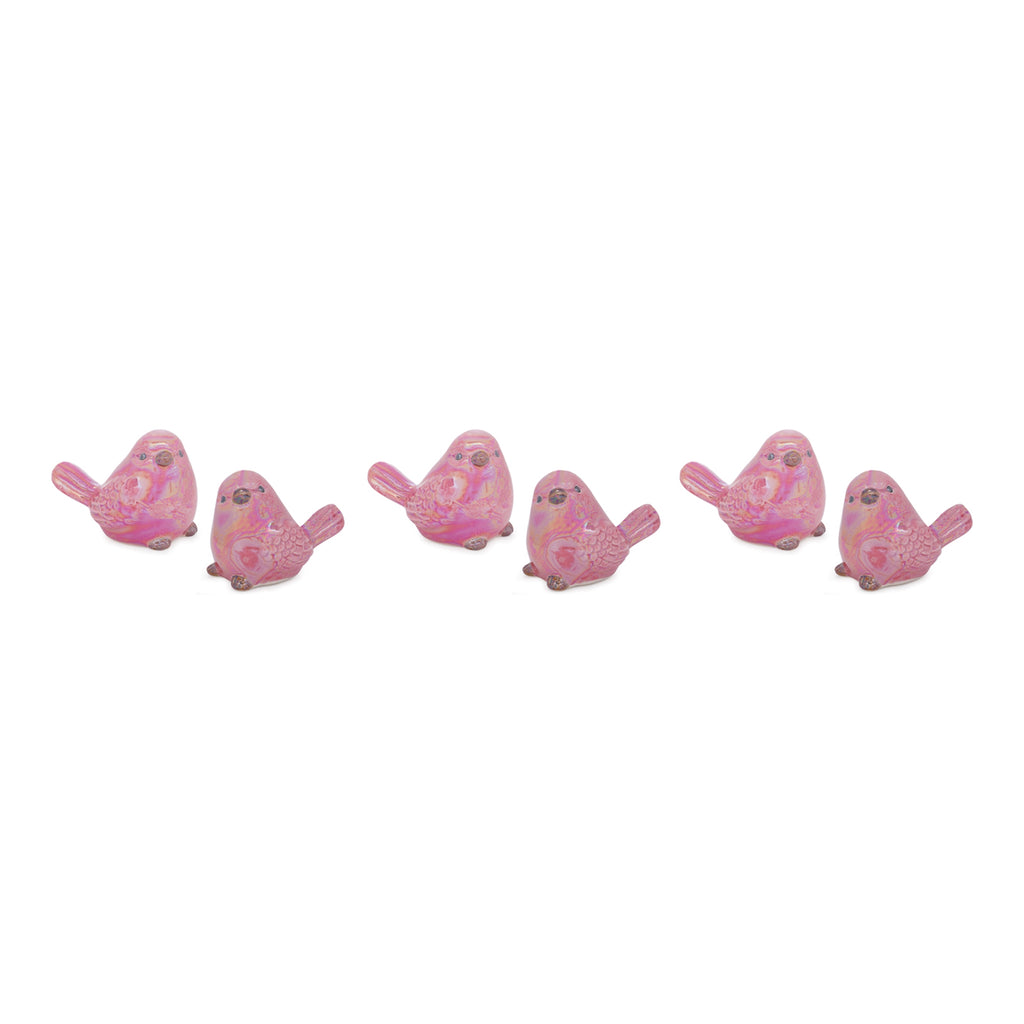 Set of 6, Pink Ceramic Birds - Bombay Mercantile