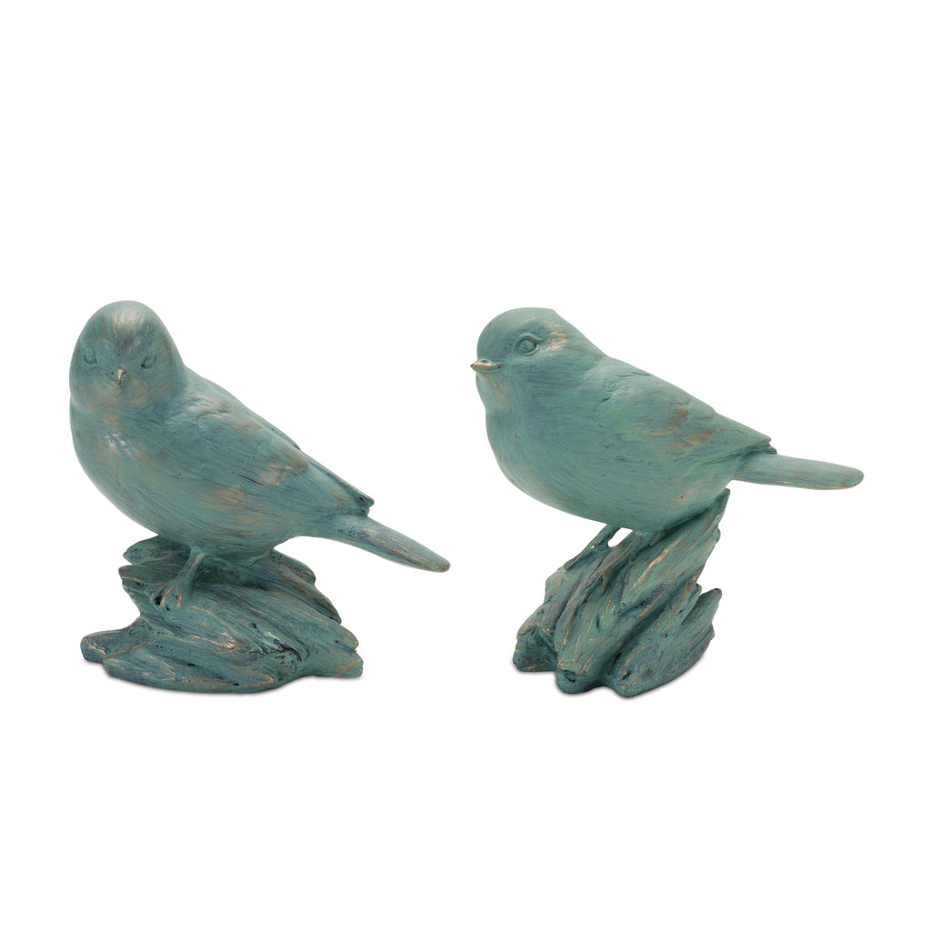 Set of 6, Greenish Resin Bird - Bombay Mercantile