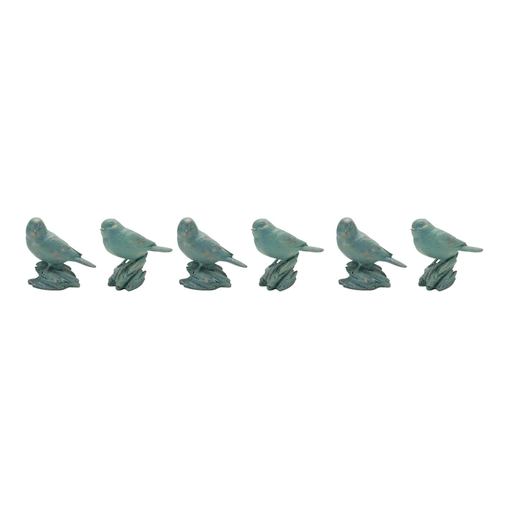 Set of 6, Greenish Resin Bird - Bombay Mercantile