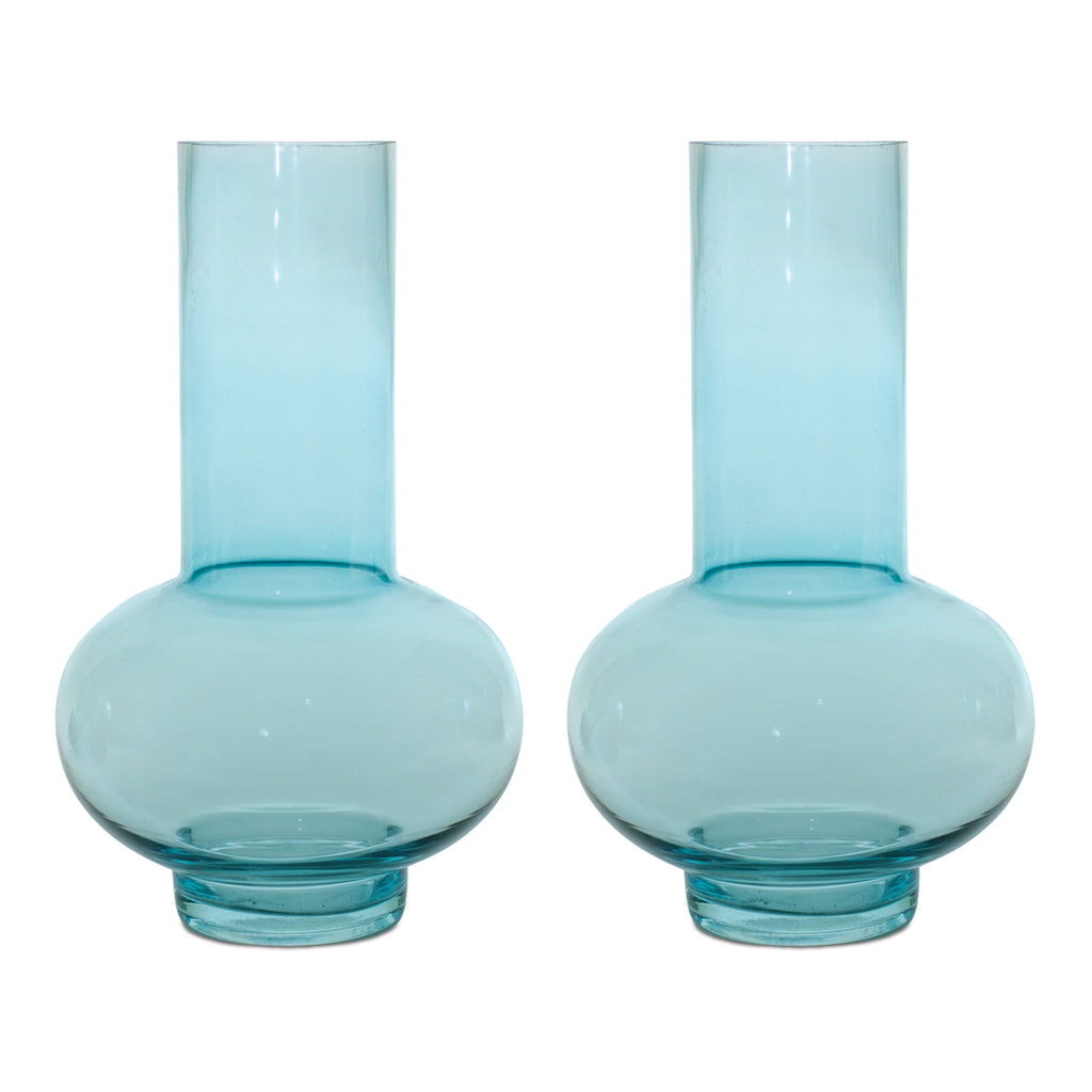 Blue Long Neck Urn Shape Vase, Set of 2 - Bombay Mercantile