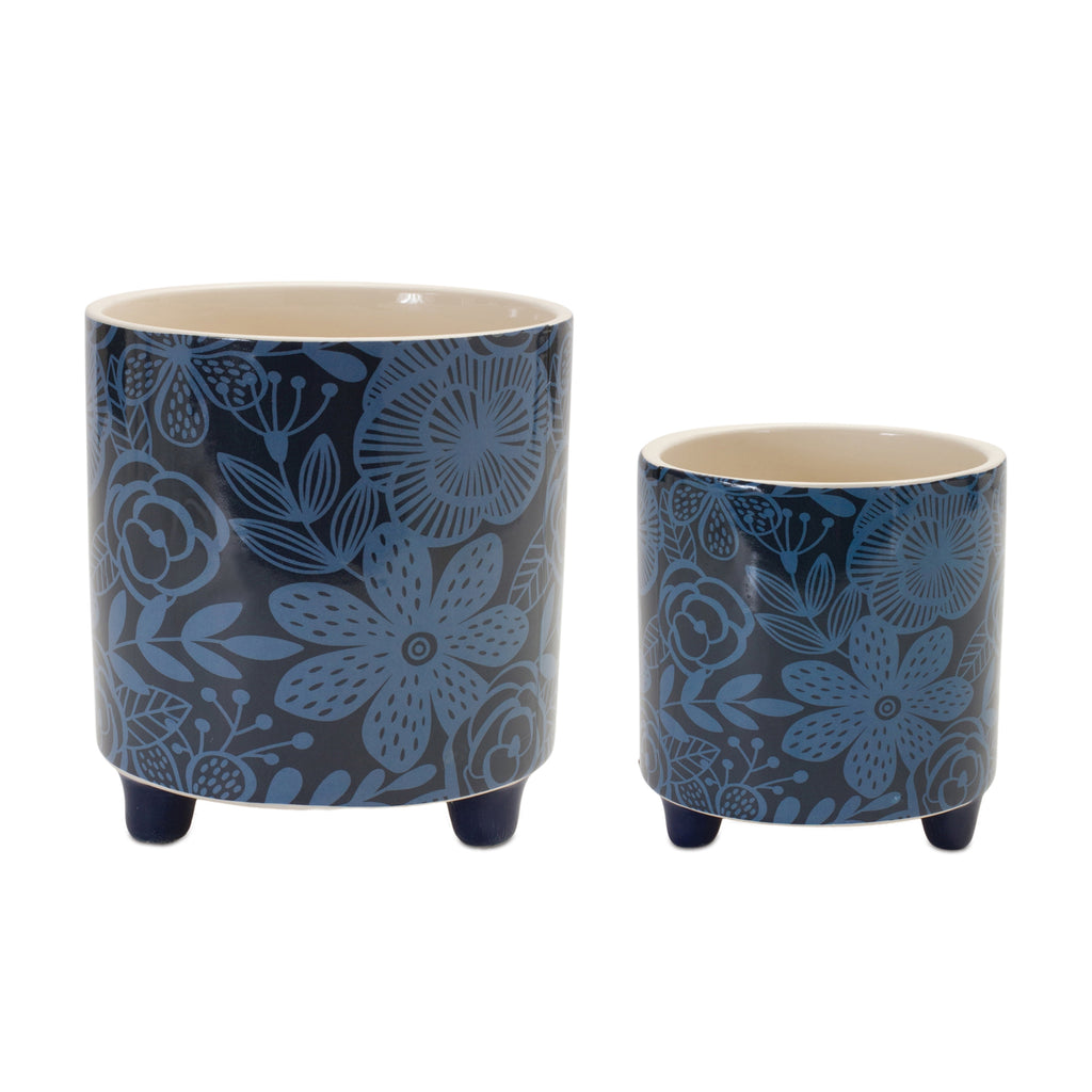 Black and Blue, Set of 2 Pots With Legs - Bombay Mercantile