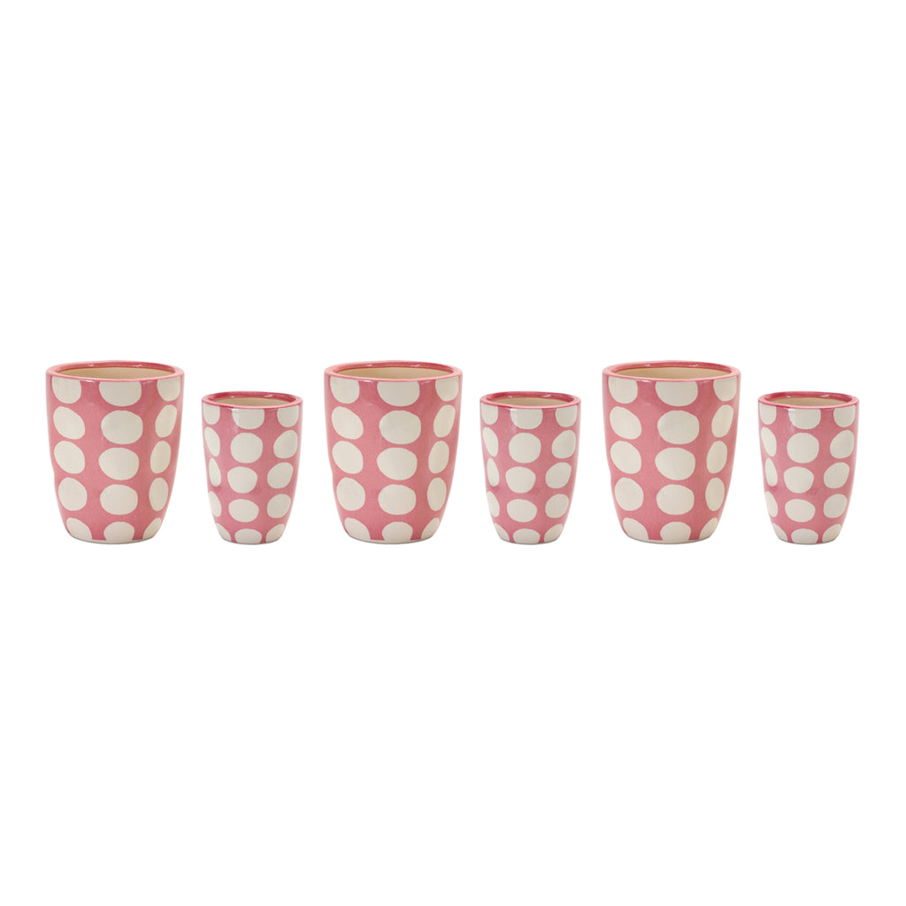 Set of 2 Pink Pots With White Polka - Bombay Mercantile