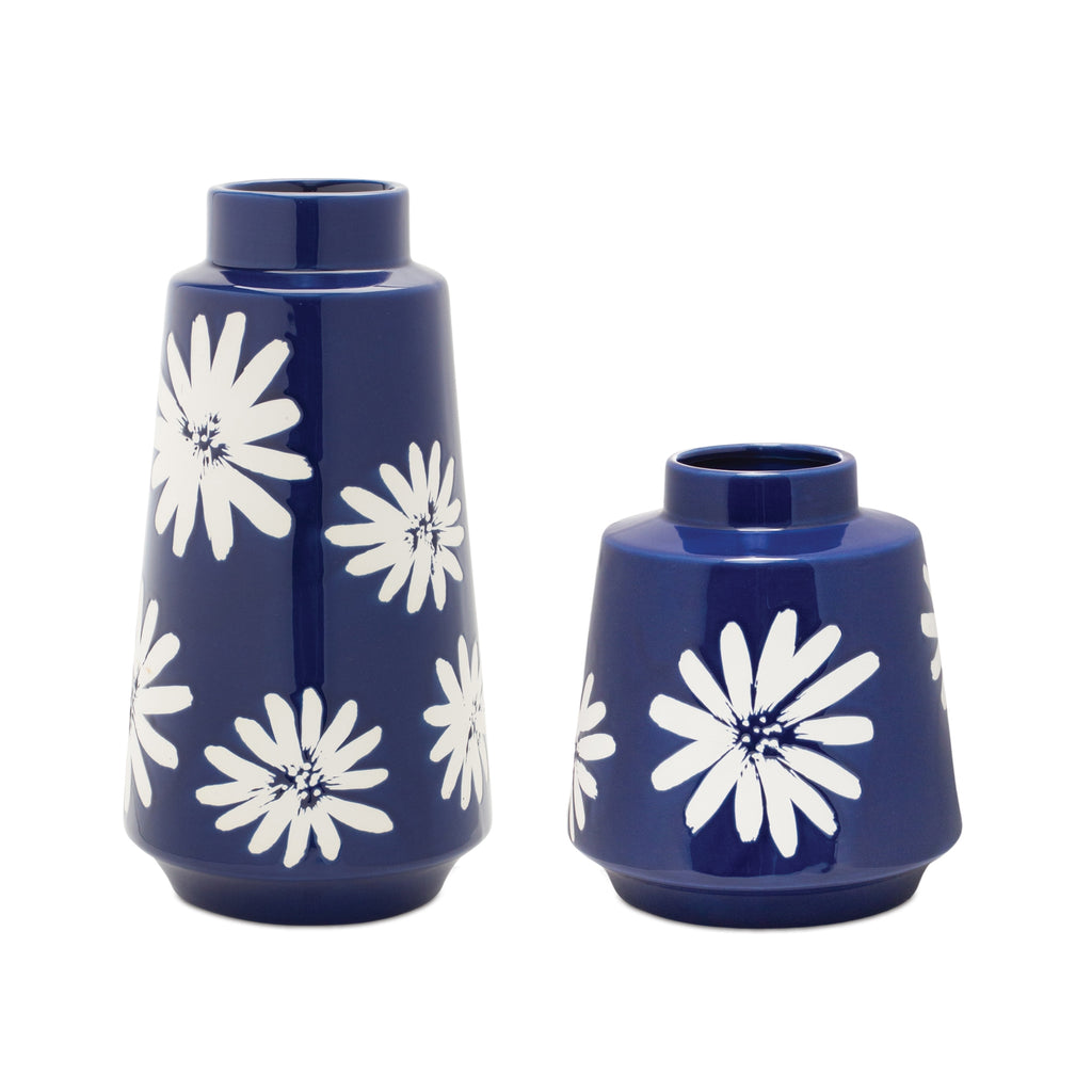 Daisy Painted, Set of 2 Ceramic Pot - Bombay Mercantile