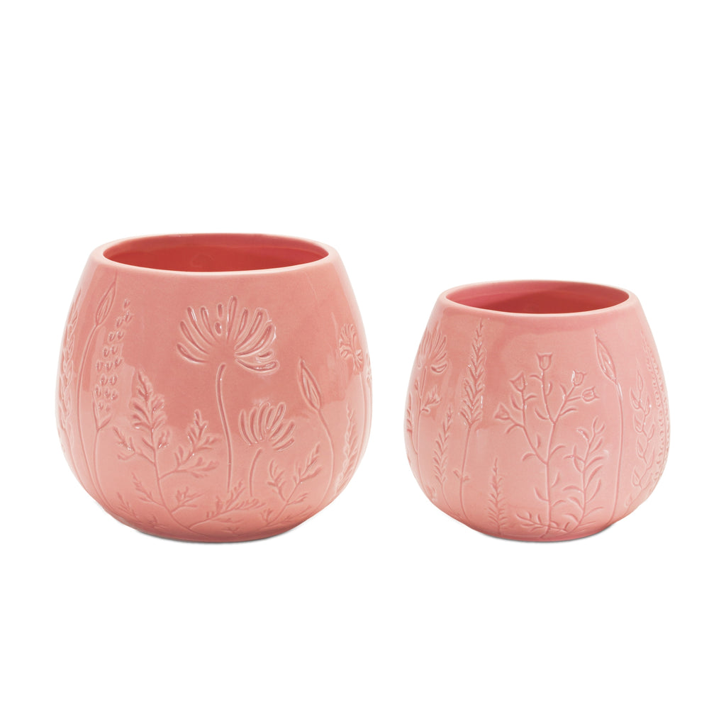 Set of 2 Peach Ceramic Pot - Bombay Mercantile