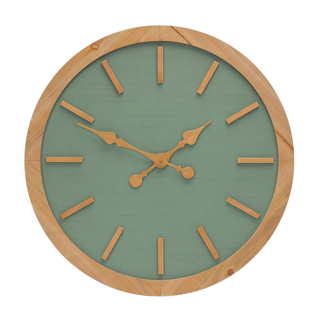 Wooden Green Round Wall Clock - Bombay Mercantile