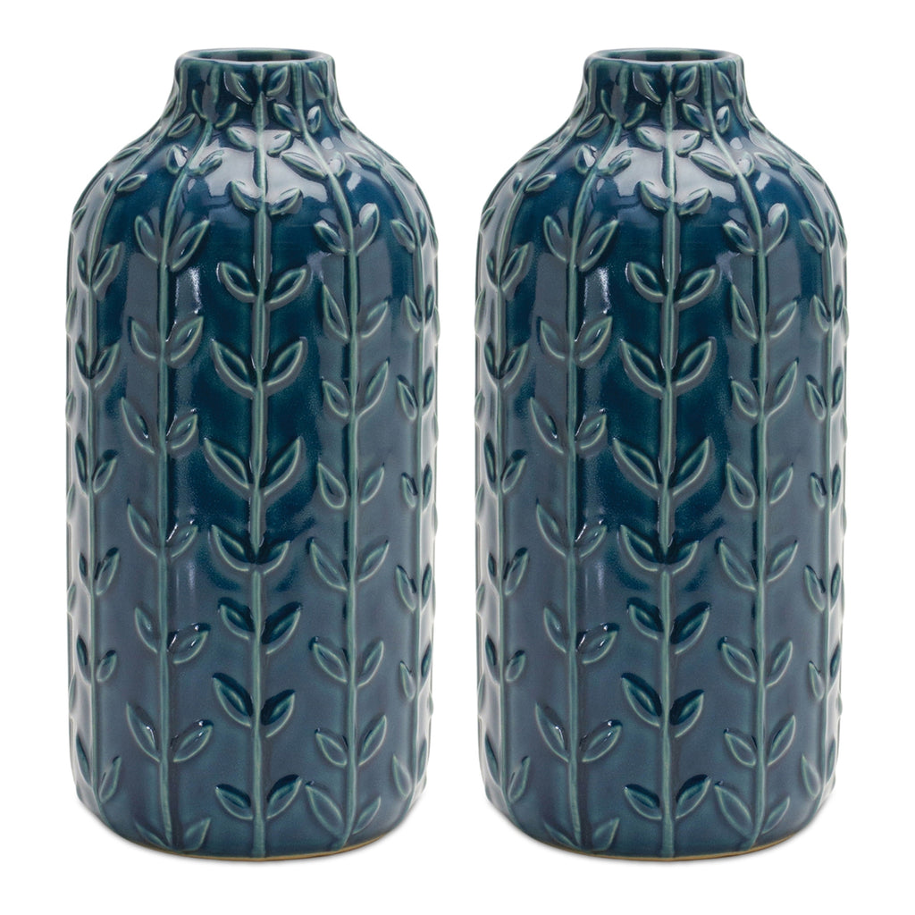 Set of 2, Embossed Creeper Vase - Bombay Mercantile