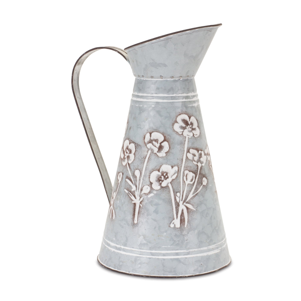 Tall Metal Pitcher With Flower Print - Bombay Mercantile
