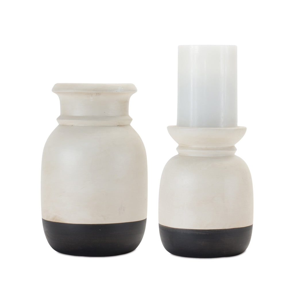 Ceramic, Set of 2 Candle Holder - Bombay Mercantile