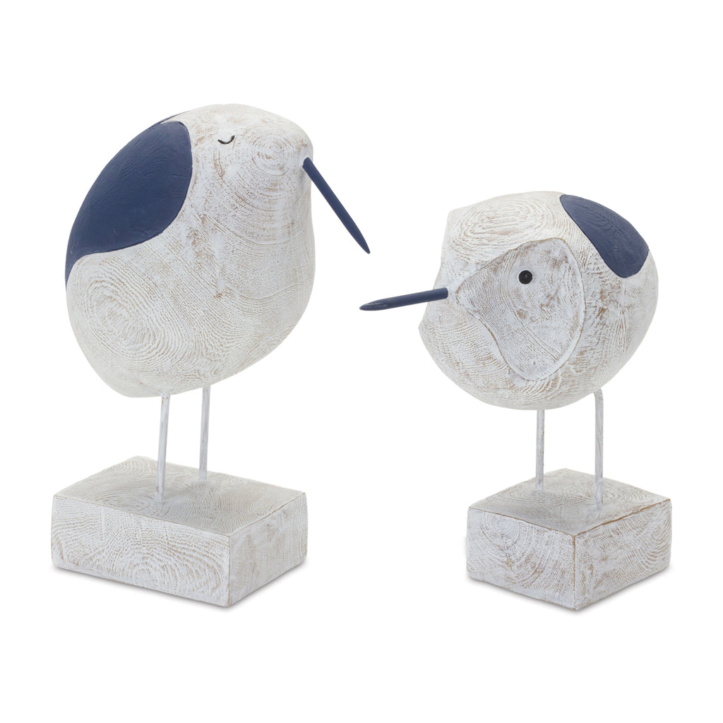 Set of 2, Blue and White Resin Birds - Bombay Mercantile