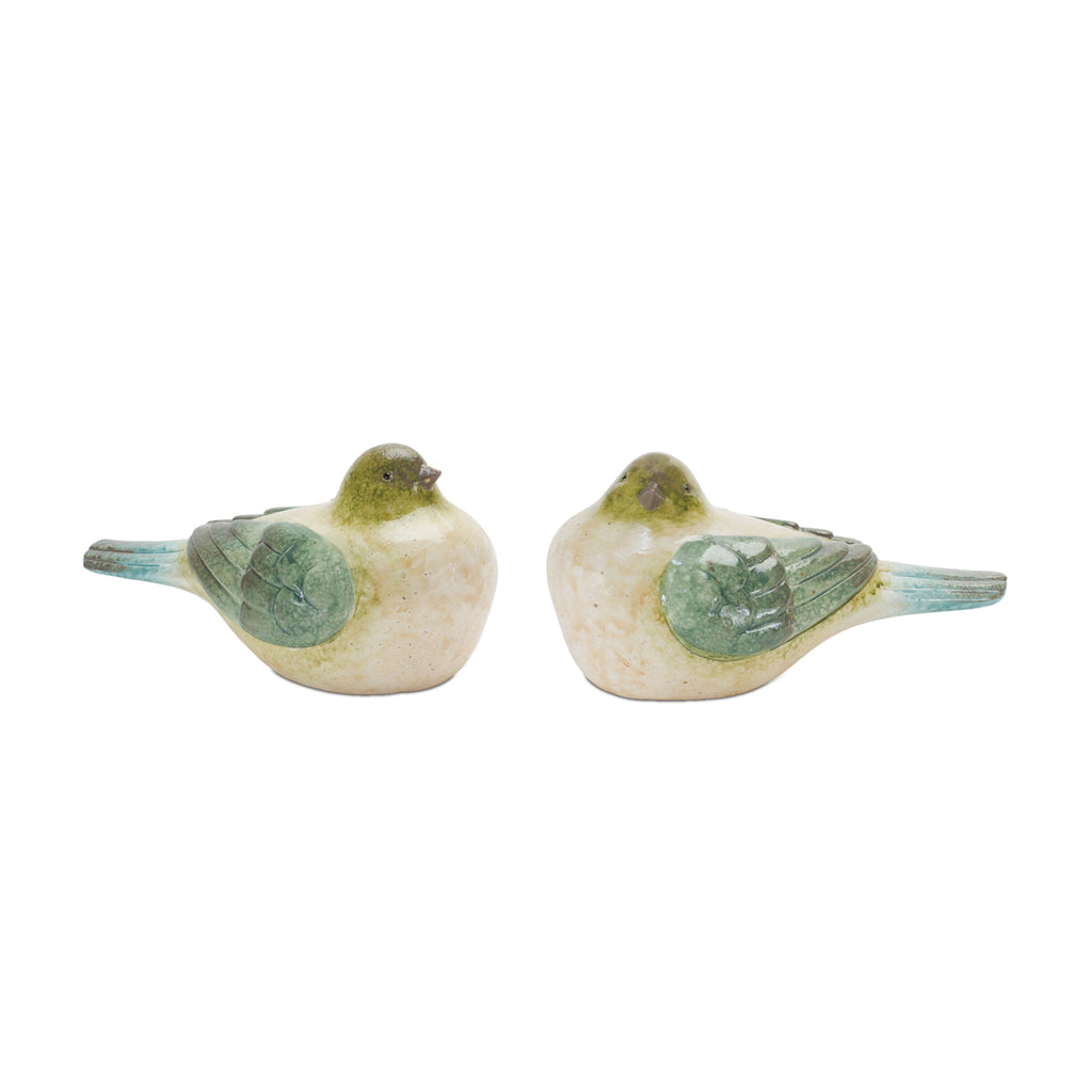 Set of 2 Cream and Green Bird - Bombay Mercantile