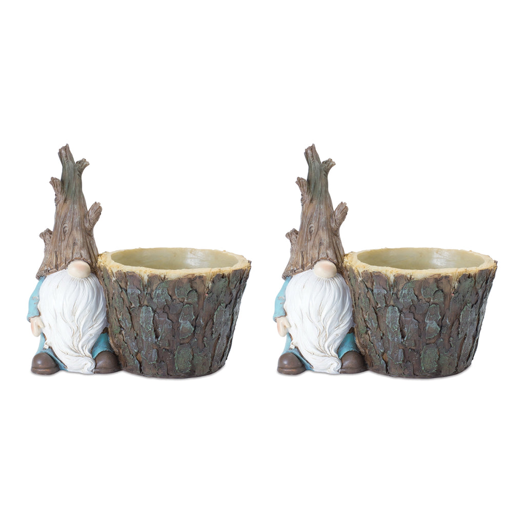 Gnome W/Tree Trunk Pot, Set of 2 - Bombay Mercantile