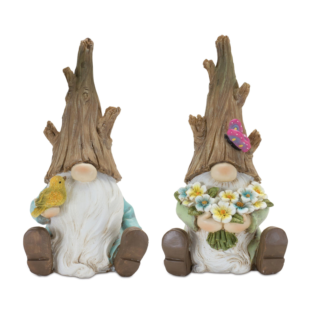Set of 4 Gnome With Flower Bunch and Bird - Bombay Mercantile