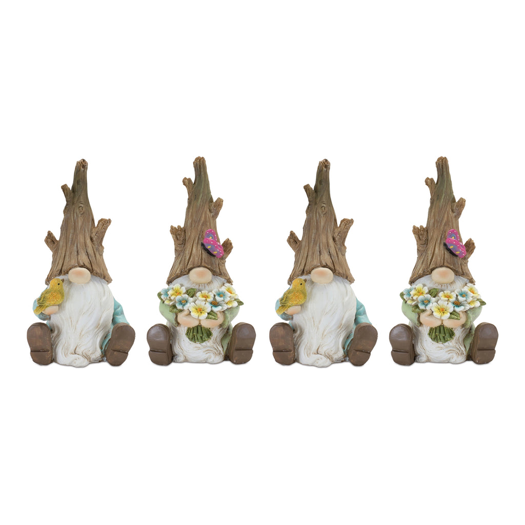 Set of 4 Gnome With Flower Bunch and Bird - Bombay Mercantile