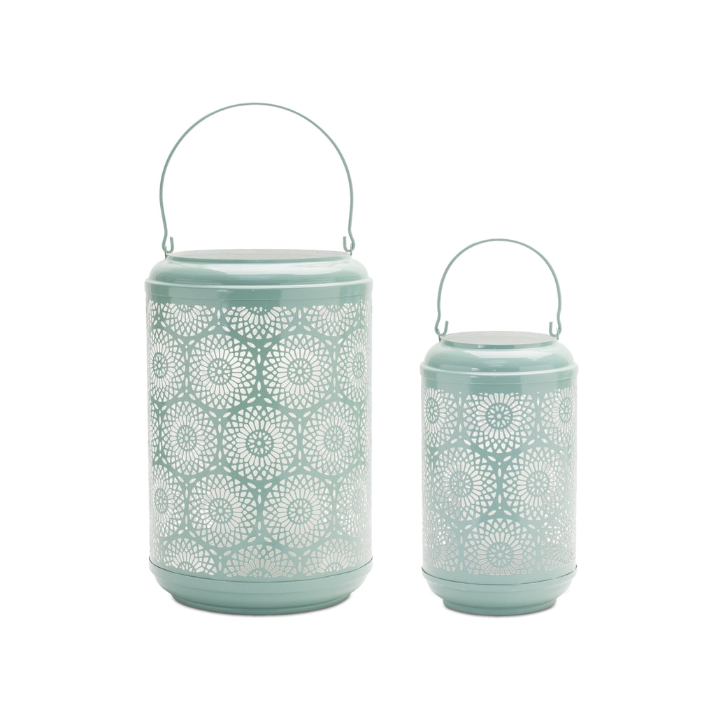 Set of 2 Green Perforated Candle Holder - Bombay Mercantile