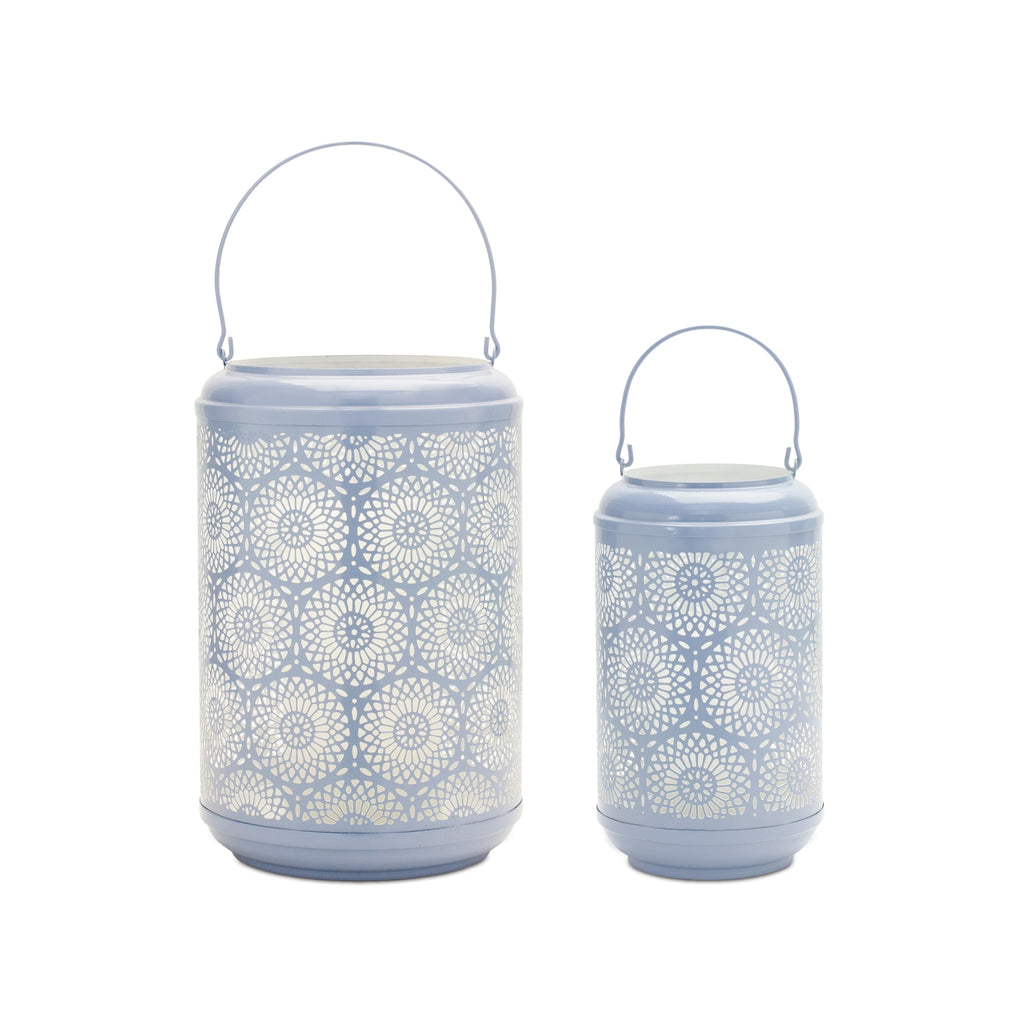 Set of 2 Blue Perforated Candle Holder - Bombay Mercantile