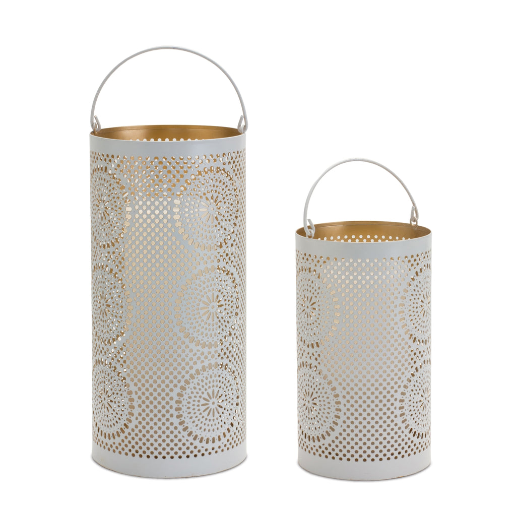 Set of 2 Cream Perforated Candle Holder - Bombay Mercantile