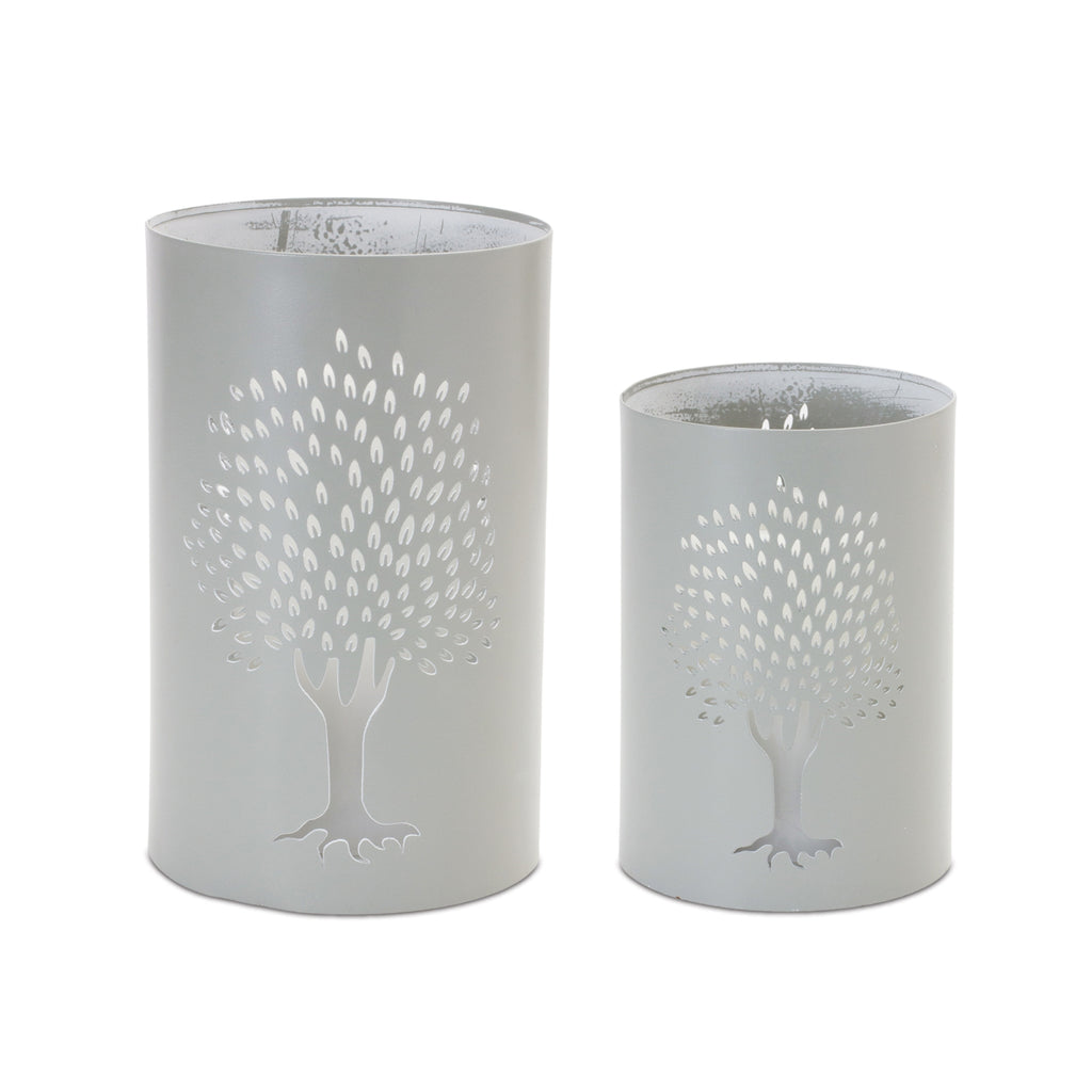 Set of 2 Silver Tree Candle Holder - Bombay Mercantile