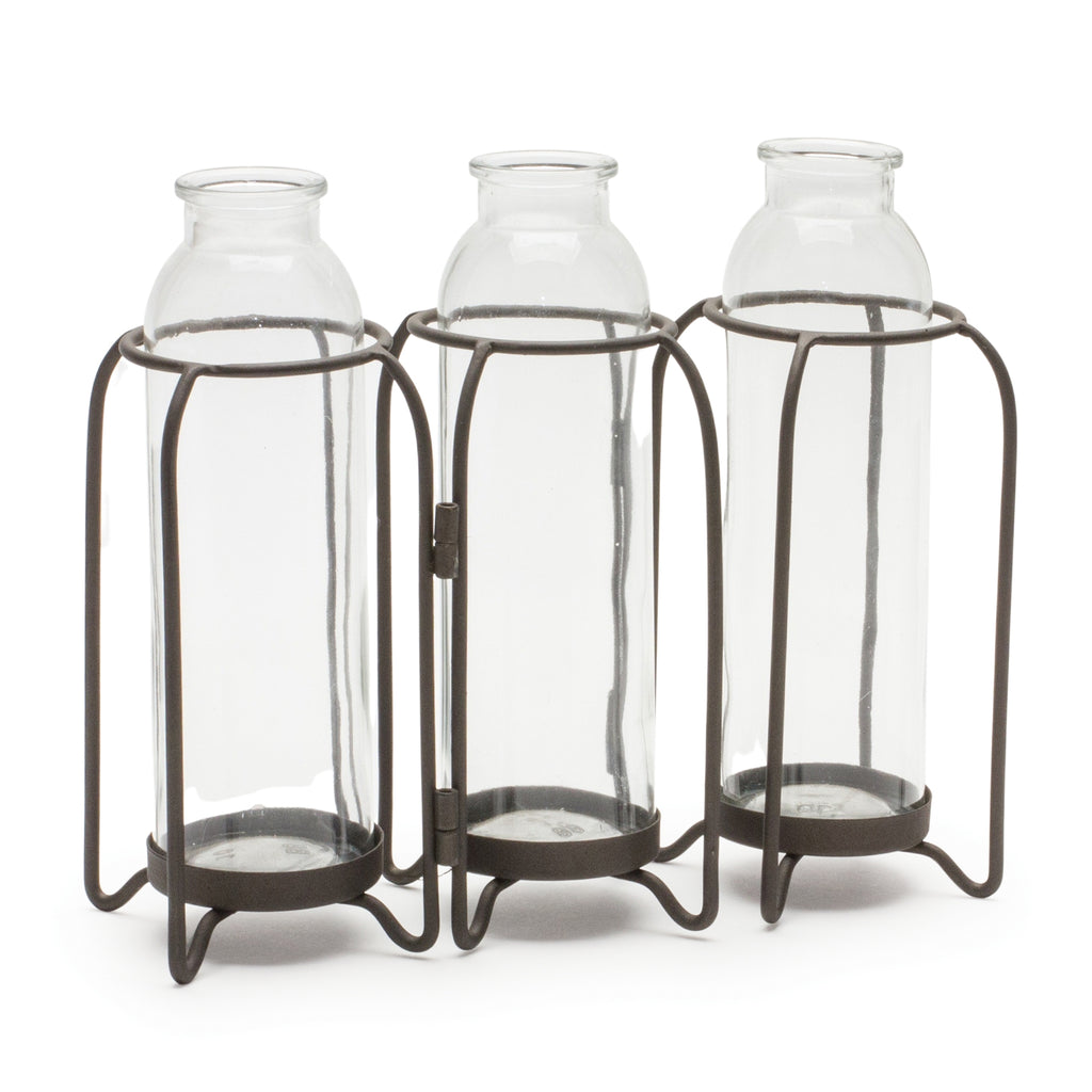 Triple Bottle Vase W/ Holder - Bombay Mercantile