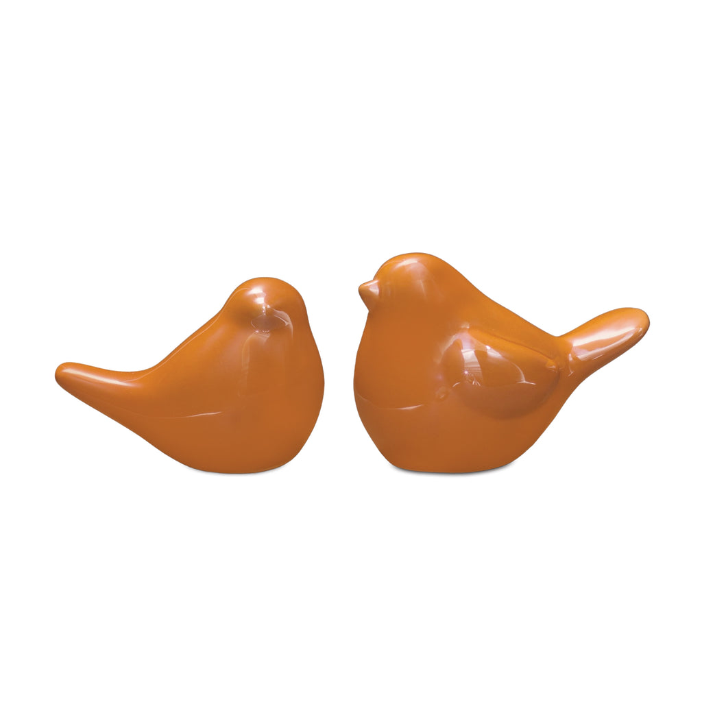 Set of 2 Orange Porcelain Bird - Bombay Mercantile