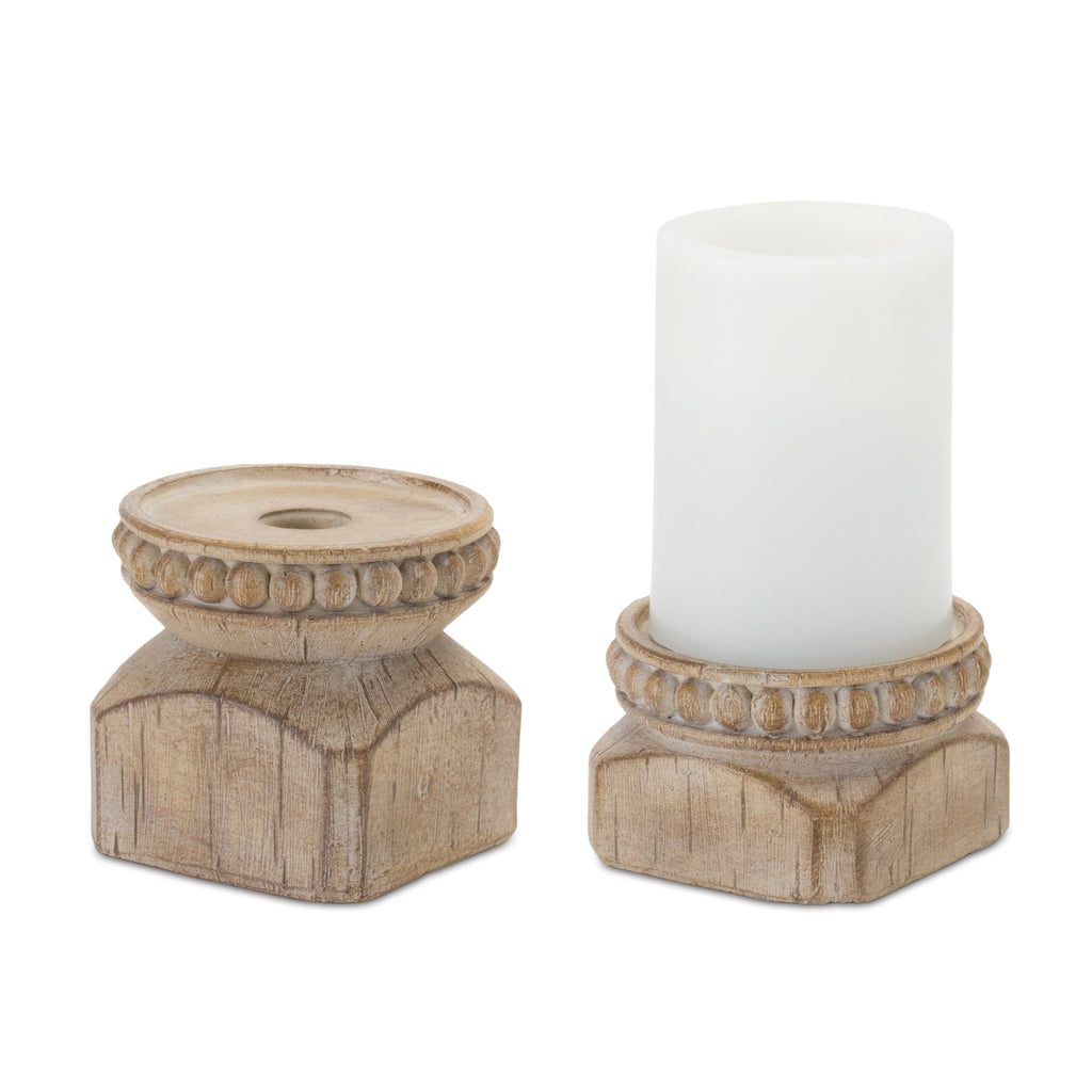 Set of 4 Wooden Candle Holder - Bombay Mercantile