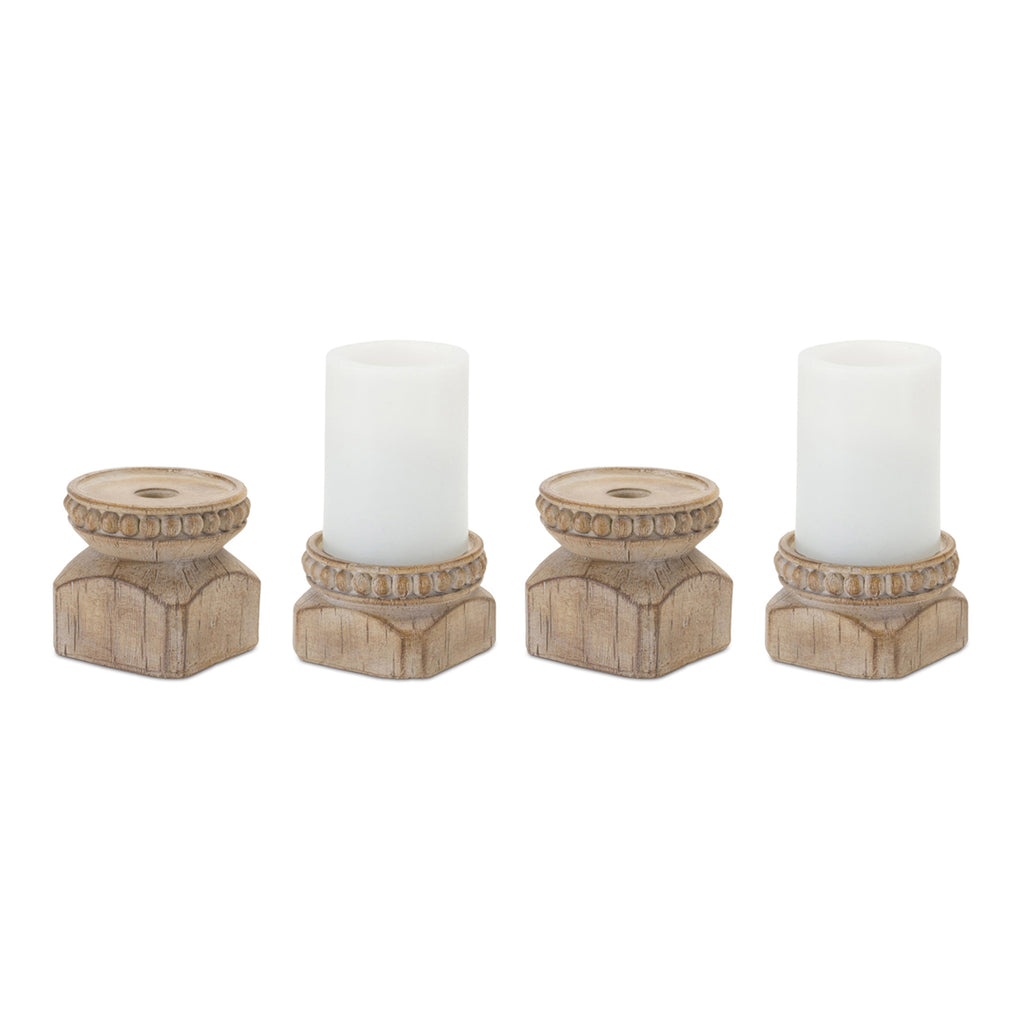 Set of 4 Wooden Candle Holder - Bombay Mercantile
