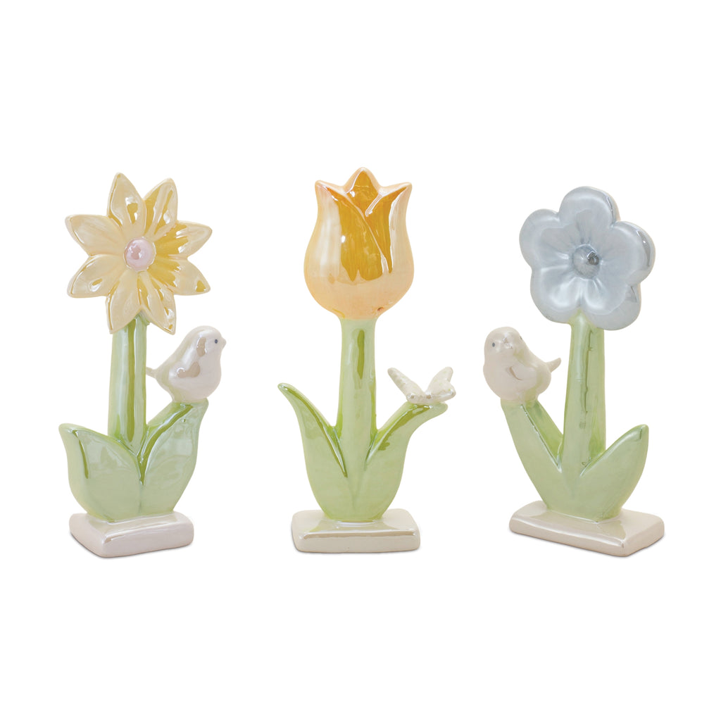 Glossy Floral Tabletop, Set of 3 - Bombay Mercantile