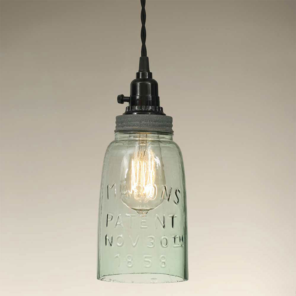 Half Gallon Open Bottom Mason Jar Pendant Lamp - Barn Roof - Bombay Mercantile