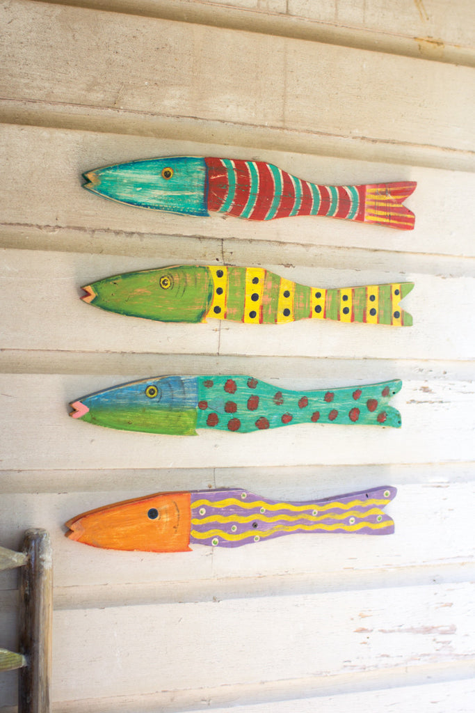 Set of 4 Recycled Wood Folk Art Fish - Bombay Mercantile