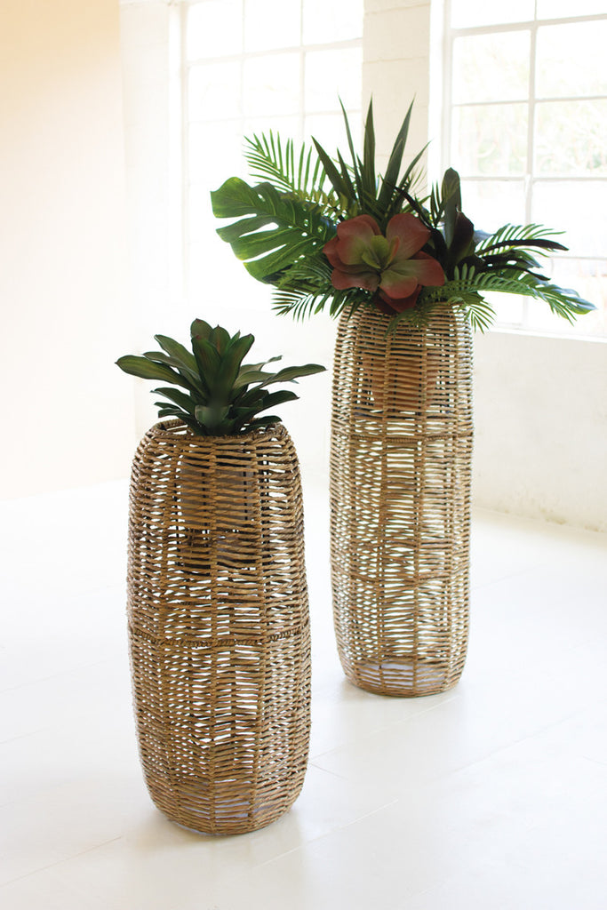 Set of 2 Woven Seagrass Barrel Planters - Bombay Mercantile