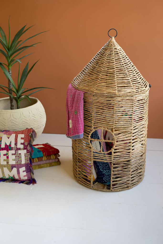 Woven Seagrass House Basket with Lid - Bombay Mercantile