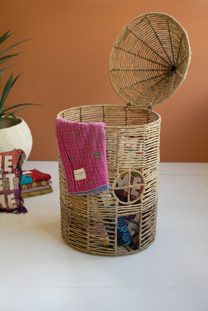 Woven Seagrass House Basket with Lid - Bombay Mercantile