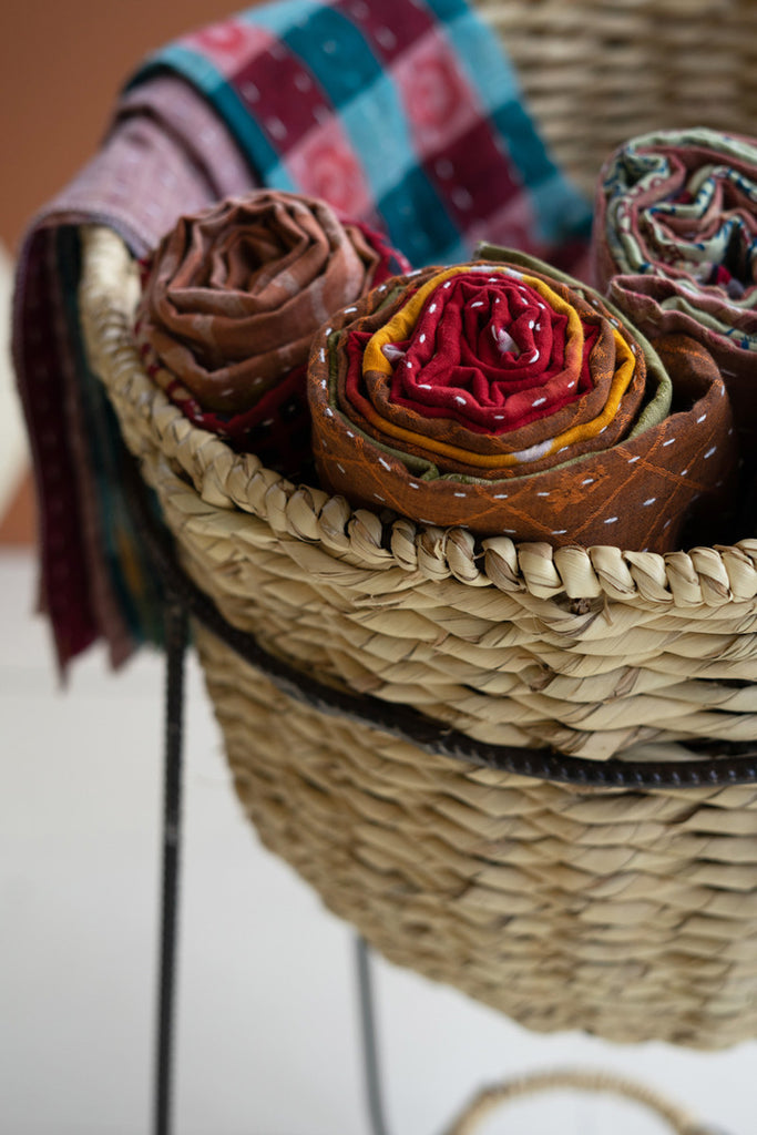 Woven Seagrass Display Basket with Angled Metal Stand - Bombay Mercantile
