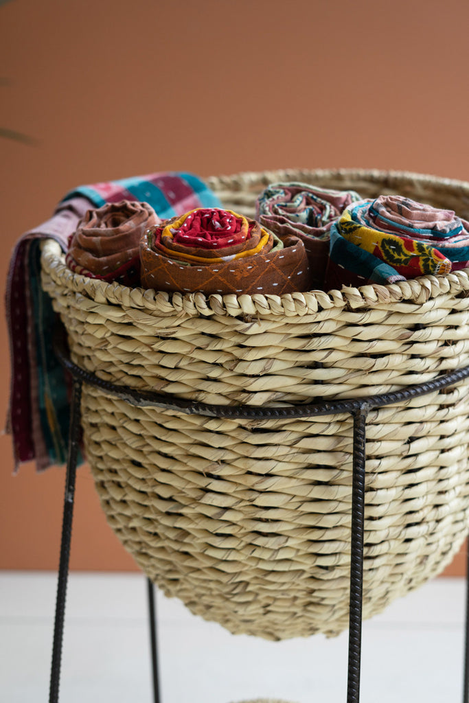 Woven Seagrass Display Basket with Angled Metal Stand - Bombay Mercantile