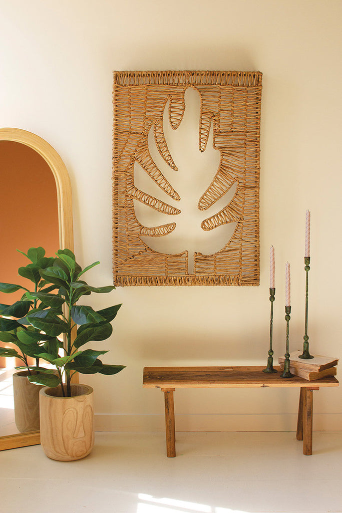 Woven Seagrass and Iron Leaf Wall Panel - Bombay Mercantile