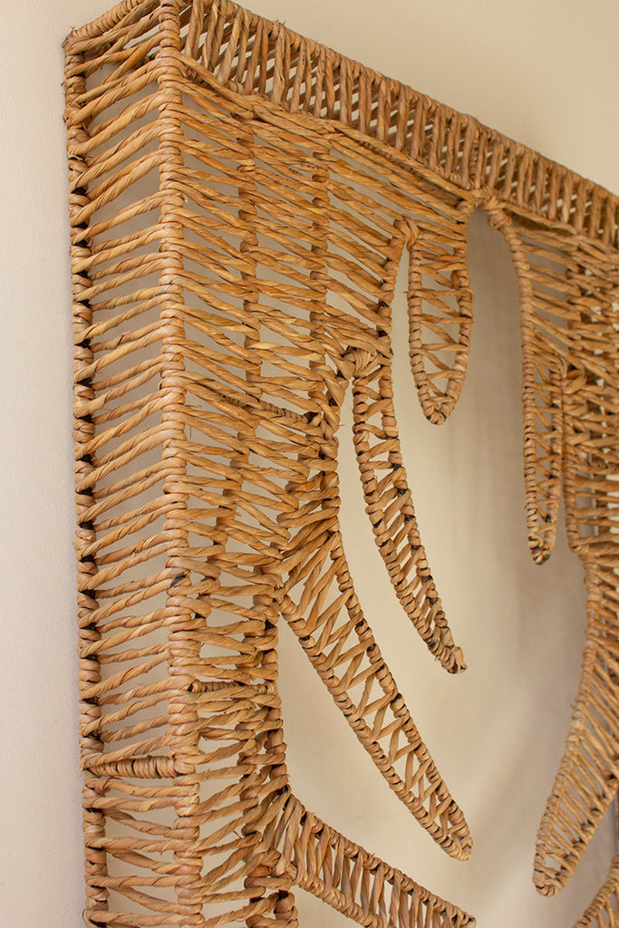 Woven Seagrass and Iron Leaf Wall Panel - Bombay Mercantile