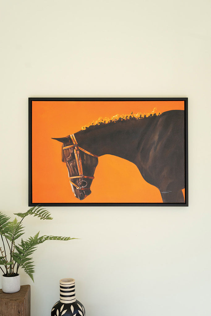 Framed Horse with Orange Background - Bombay Mercantile