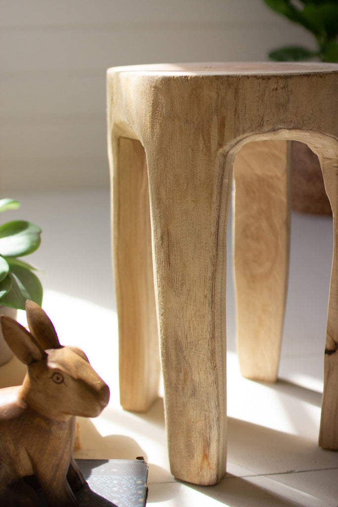 Carved Wooden Four-Legged Stool - Bombay Mercantile