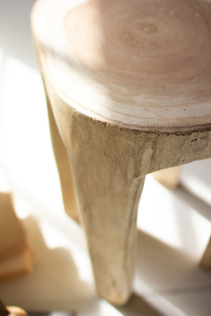 Carved Wooden Four-Legged Stool - Bombay Mercantile