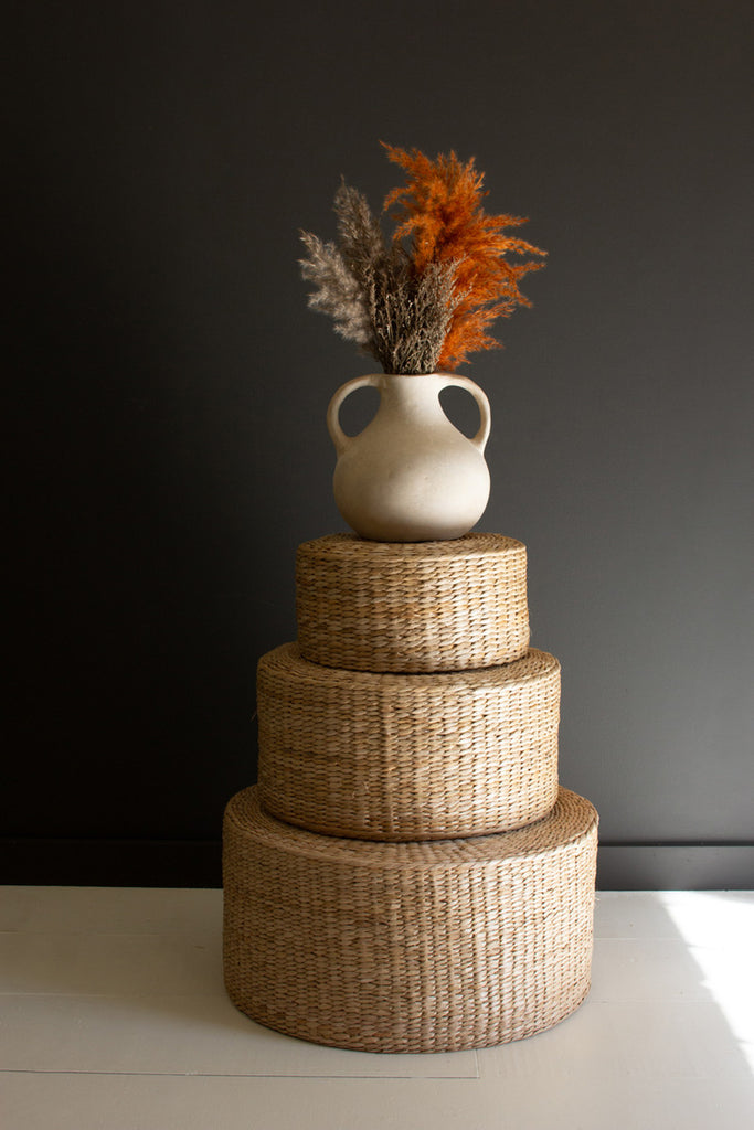 Set of 3 Round Natural Seagrass Stools - Bombay Mercantile