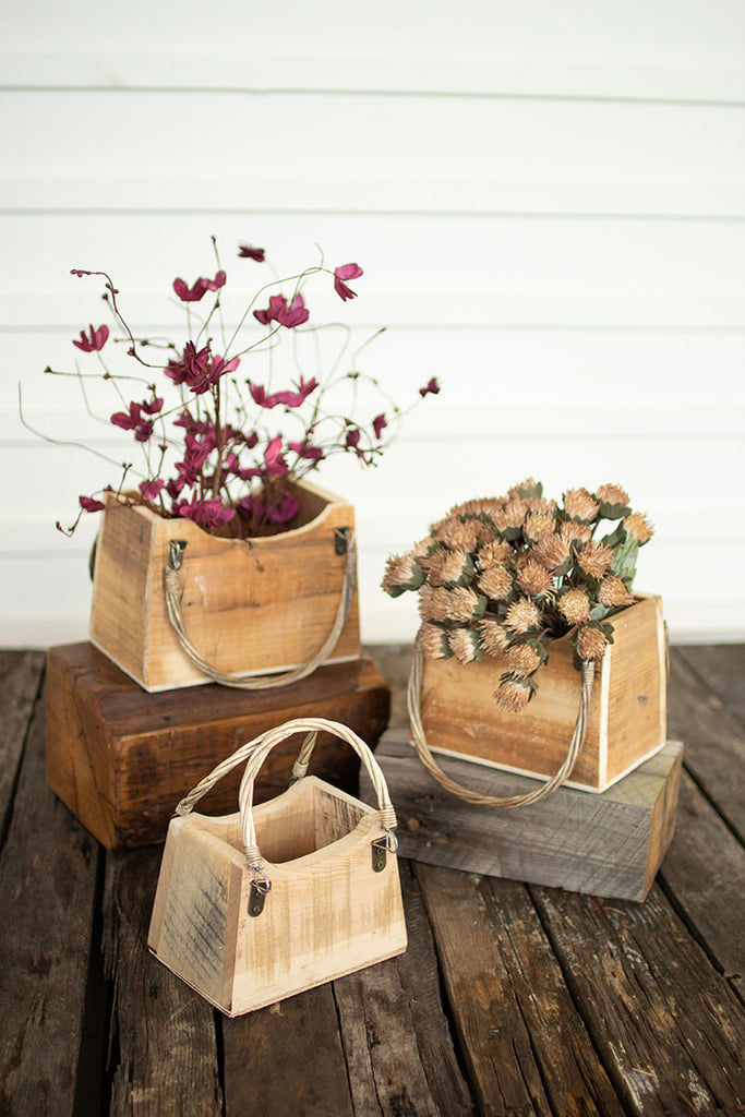 3 Rustic Recycled Wood Hand Bag Planters, Set of 2 - Bombay Mercantile