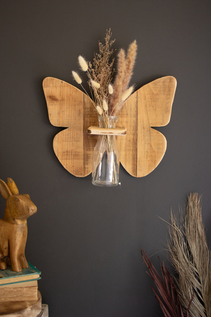Butterfly Wall Hanging with Bud Vase, Set of 2 - Bombay Mercantile