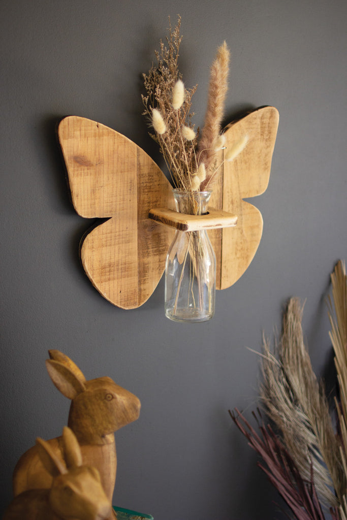 Butterfly Wall Hanging with Bud Vase, Set of 2 - Bombay Mercantile
