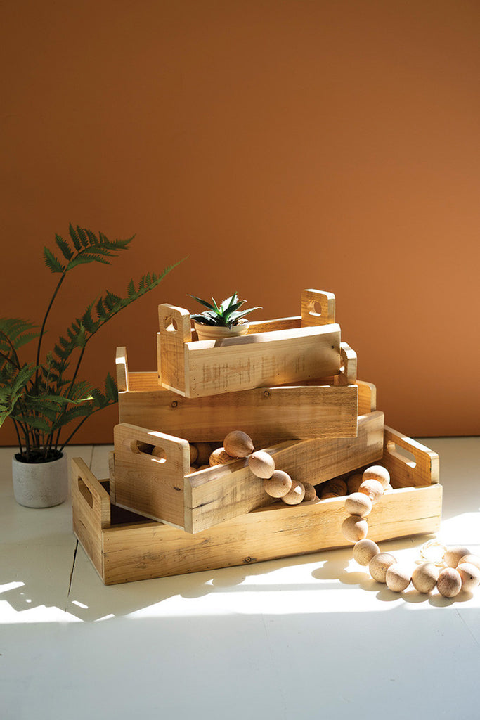 Set of 4 Rectangle Recycled Wood Garden Trugs - Bombay Mercantile