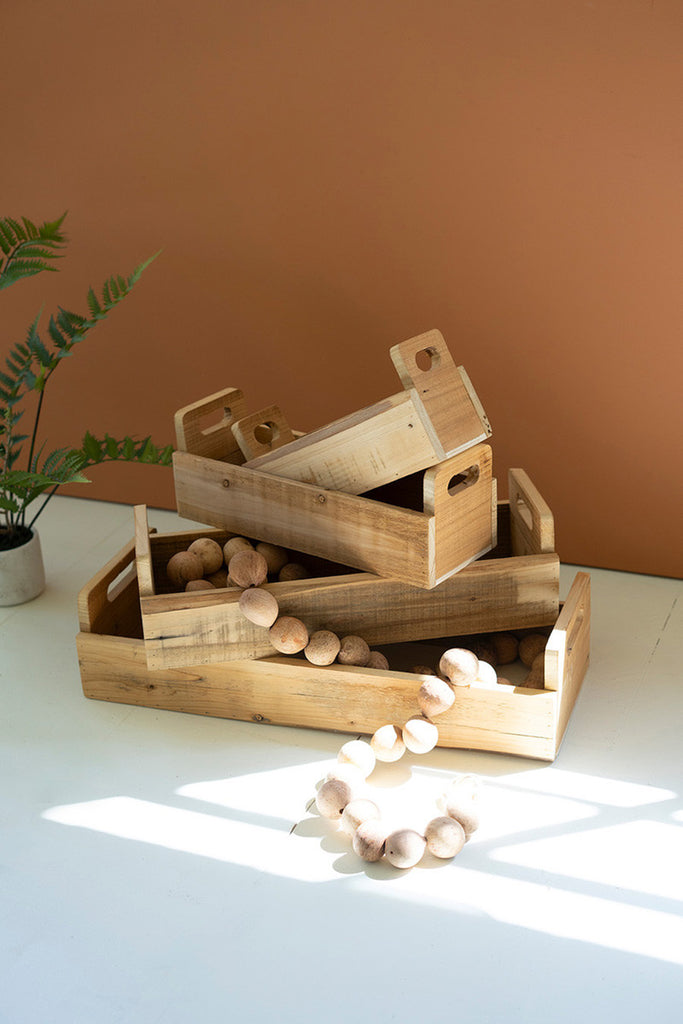 Set of 4 Rectangle Recycled Wood Garden Trugs - Bombay Mercantile