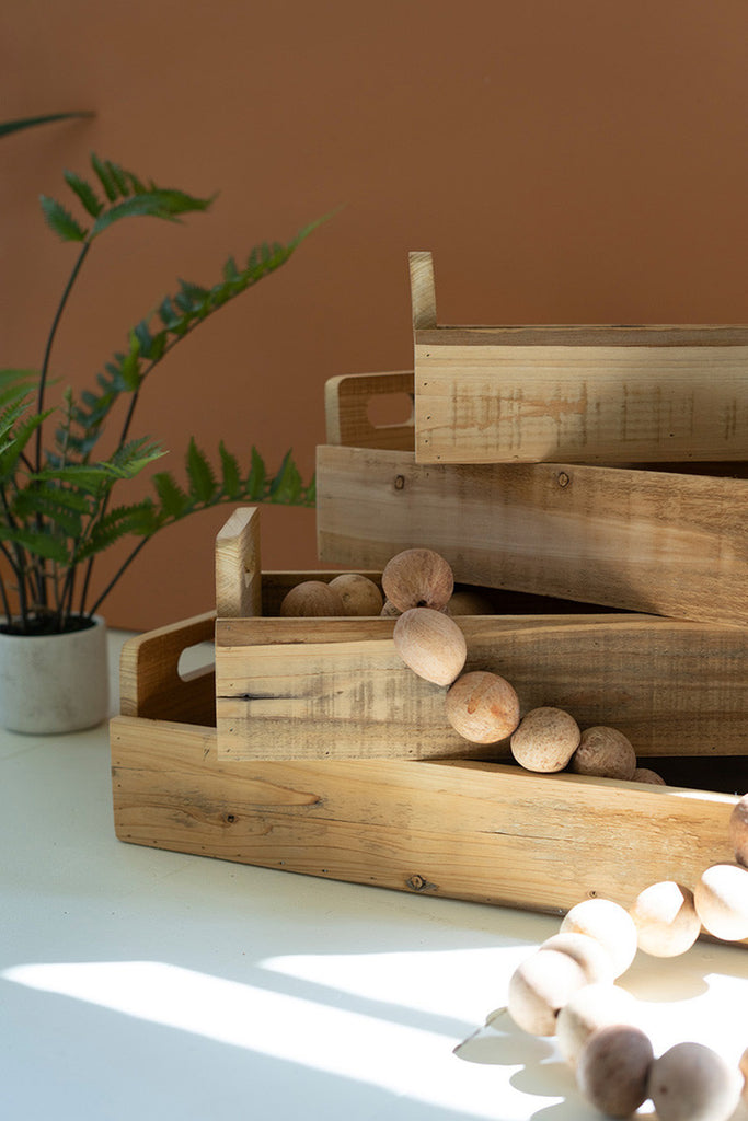 Set of 4 Rectangle Recycled Wood Garden Trugs - Bombay Mercantile
