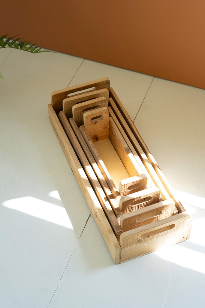 Set of 4 Rectangle Recycled Wood Garden Trugs - Bombay Mercantile