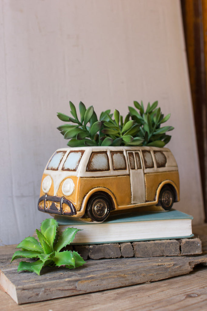 Yellow Ceramic Van Planter, Set of 2 - Bombay Mercantile