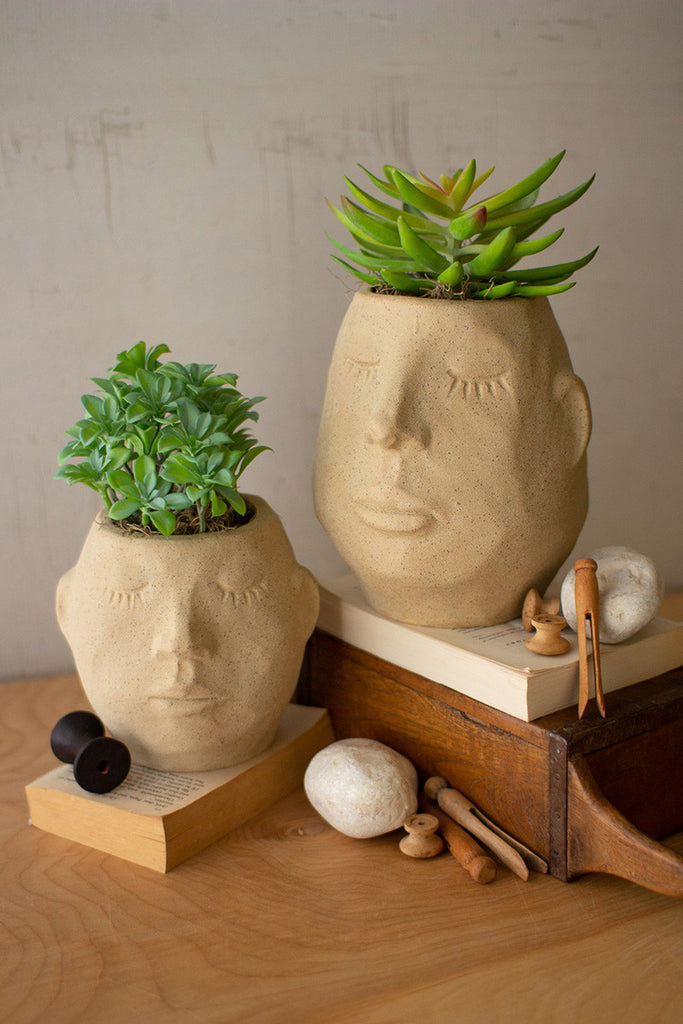 2 Ceramic Face Planters, Set of 2 - Bombay Mercantile