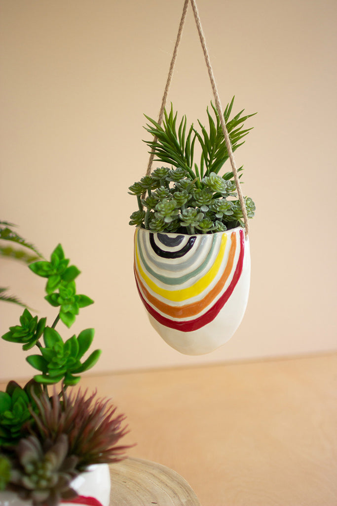 Hanging Ceramic Rainbow Planter, Set of 2 - Bombay Mercantile